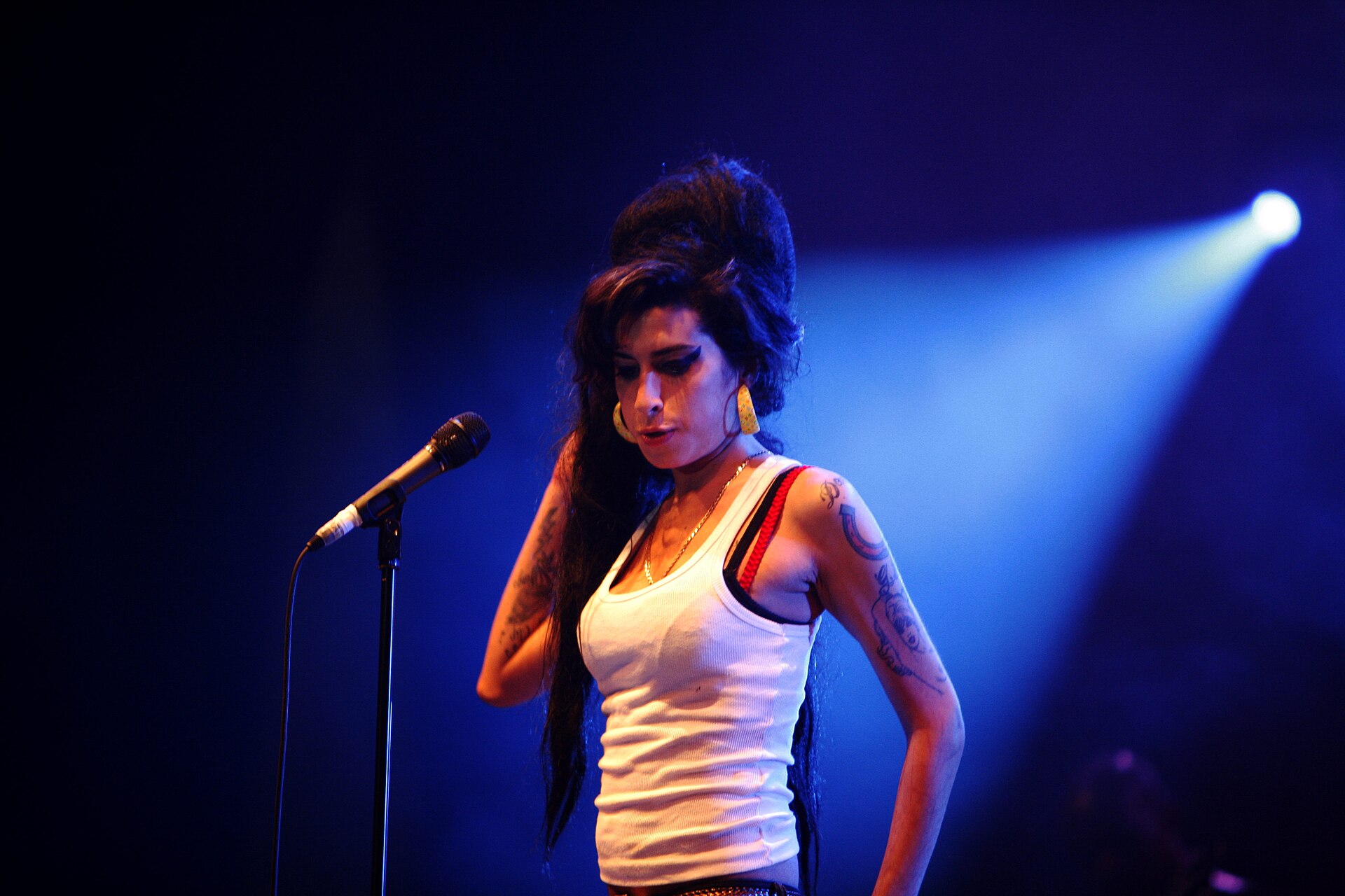 Amy Winehouse on stage in 2007, the year after Back to Black came out.